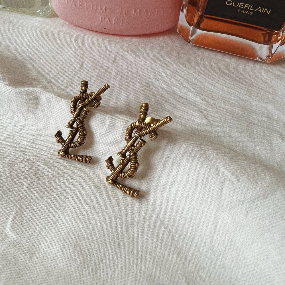 YSL Antiqued Gold Tone Earrings